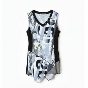 MARIE CLAIRE - Abstract Black and White Sleeveless Dress - XL